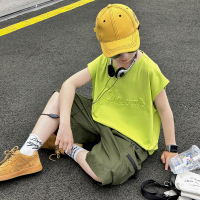 男童夏装背心套装2025新款儿童夏款两件套潮酷中大童男孩夏季无袖 120cm 绿色背心