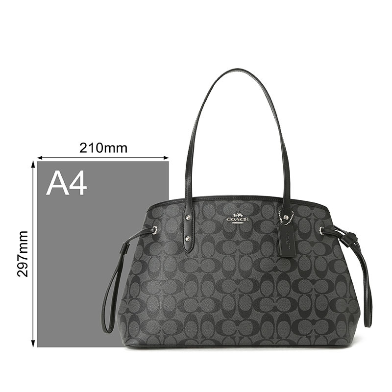 COACH 蔻驰女包 DRAWSTRING 鲶鱼包中号 单肩包 手提包 字母马车标织物F57842银扣