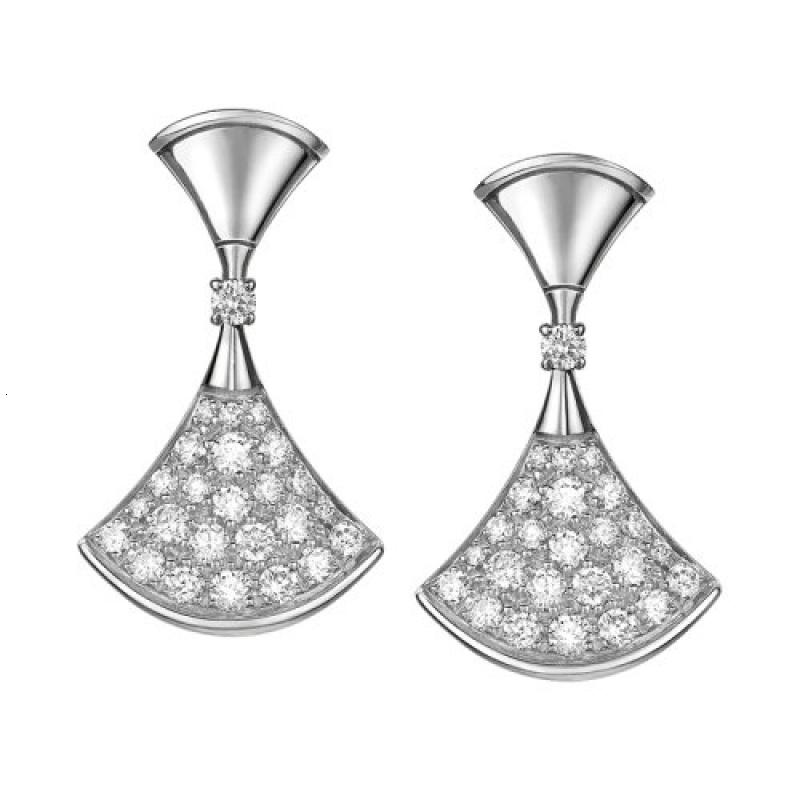 bvlgari/宝格丽 divasdream系列 18k金白金镶密钉钻石扇子耳环