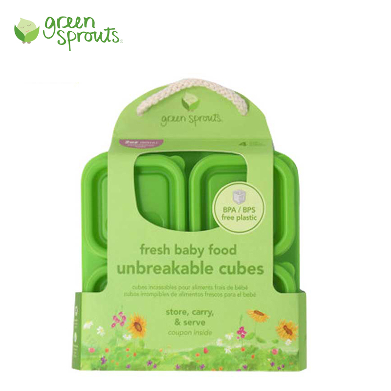 Green Sprouts 小绿芽食物塑料储存盒宝宝辅食盒保鲜盒冷冻盒婴幼儿1-6岁便携零食储存盒4只装pp材质安全无害