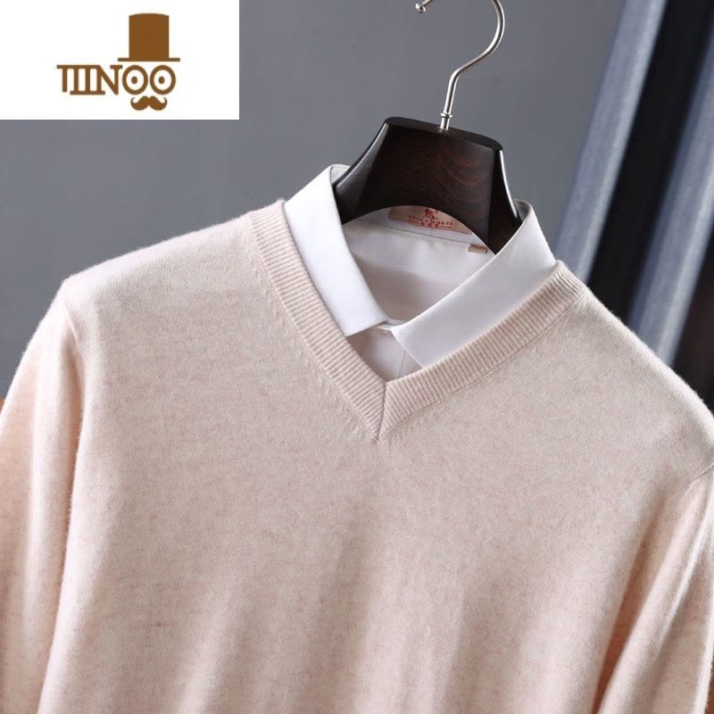 YANXU纯毛衫男V领圆领平面标准商务休闲时尚长袖套头毛衣针织衫图片