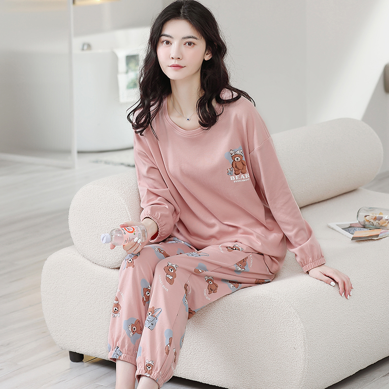 浪莎纯棉睡衣女春秋冬季2025年新款长袖束脚家居服可外穿套装高清大图