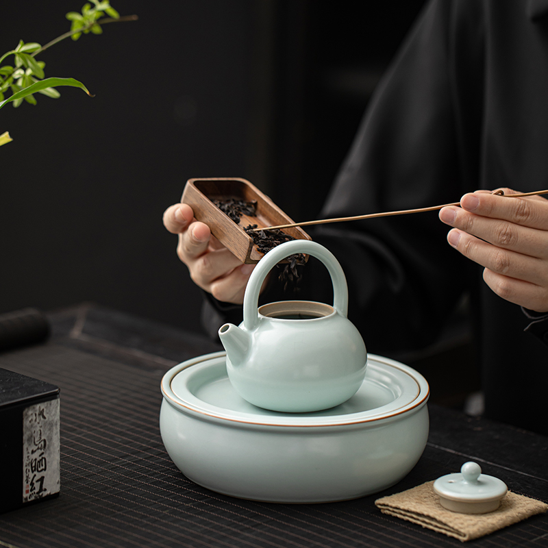 苏氏陶瓷(SUSHI CERAMICS)汝窑开片提梁壶配蓄水茶盘礼盒茶具组高清大图