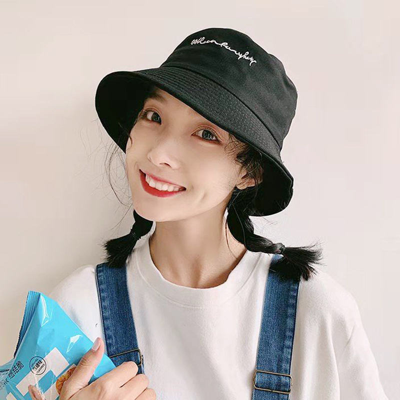 帽子女夏季渔夫帽女韩版学生百搭遮阳帽刺绣日系软妹韩版休闲盆帽