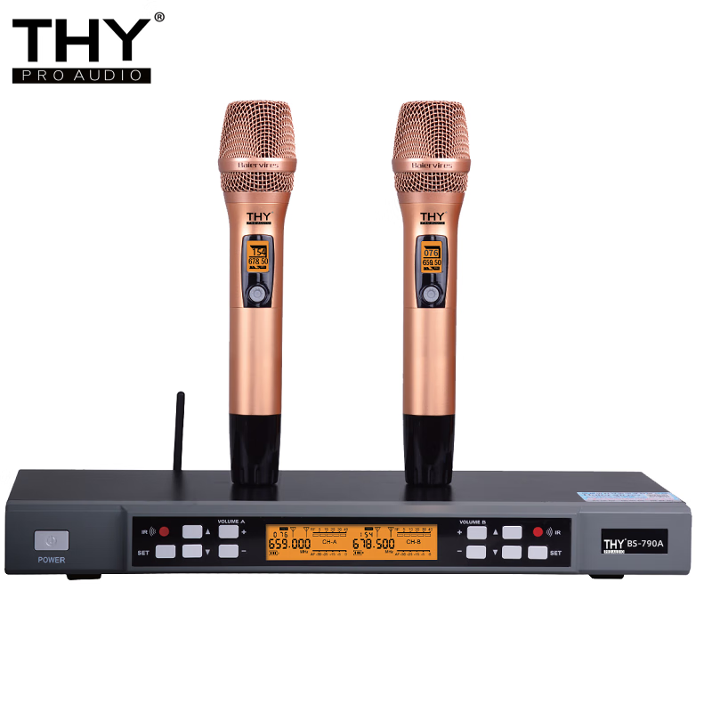 THY PRO AUDIO无线手持话筒1拖2 KTV话筒 BS-790A 金色 套话筒