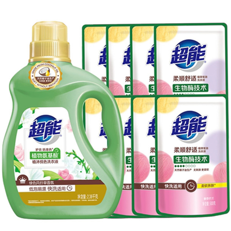 超能植沐悦色洗衣液+柔顺舒适洗衣液(补充装)(新疆、青海、西藏不发货) 2.38kg+500g*8袋高清大图