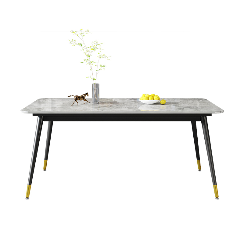 哑光12mm[雪山白] +6餐椅 120x70x75cm [正版]餐桌岩板轻奢现代简约家用小户型简易客厅饭桌子长方形餐