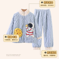 浪莎儿童睡衣男童秋冬季加厚珊瑚绒男孩家居服法兰绒宽松保暖套装 白色太空人 10 建议身高110-120