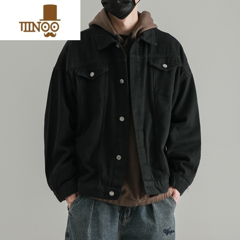 YANXU牛仔衣外套男翻领水洗做旧复古上衣飞行宽松休闲工装夹克潮