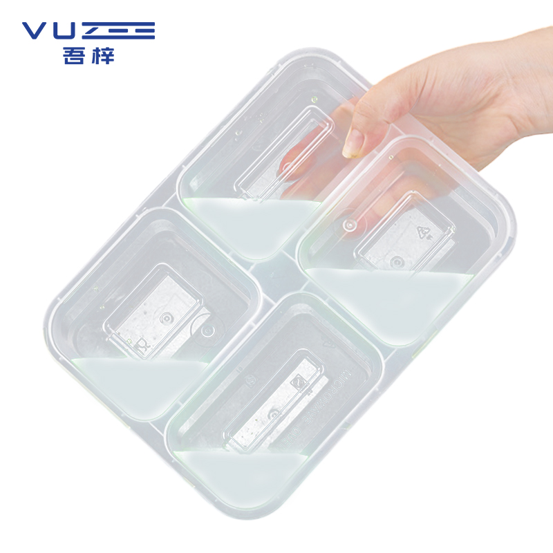 吾梓 一次性四格餐盒 透明打包饭盒 1000ml*150个/箱高清大图