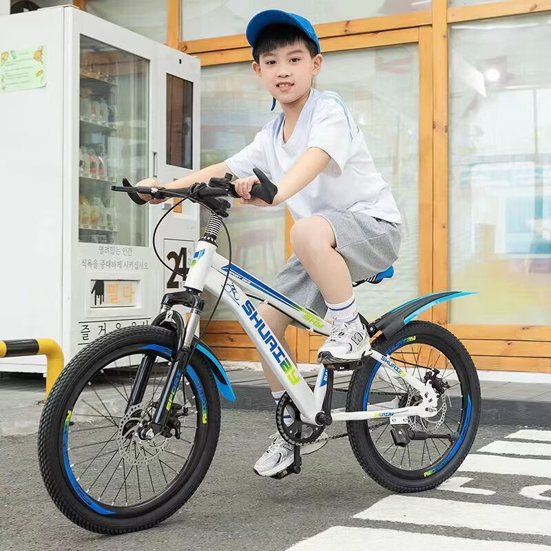 儿童自行车山地变速款中小学生男女减震碟刹轻便赛车6-8-10-12-14 黑白色+单速+减震碟刹+顶配版 22寸适合身高【140-160厘米】