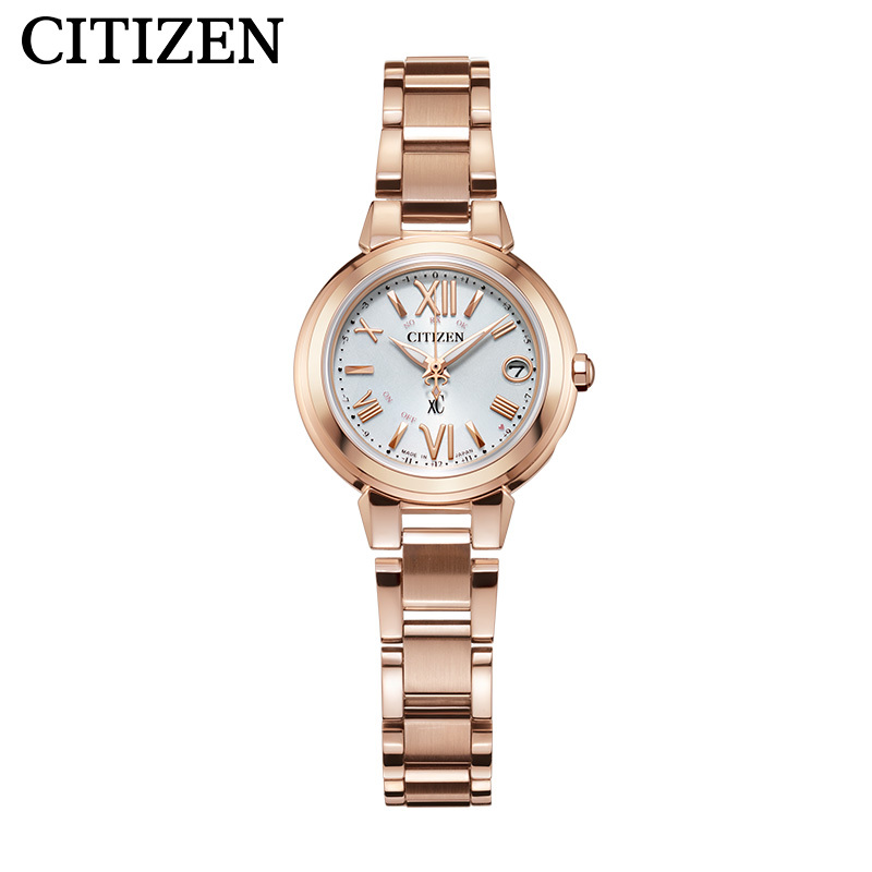 西铁城(CITIZEN)手表光动能xC系列多局电波万年历樱花粉不锈钢表带商务时尚女表ES9435-51A