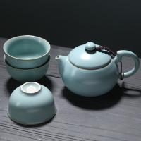 苏氏陶瓷 SUSHI CERAMICS 汝窑茶具巧把西施茶壶开片可养金线一壶三茶杯旅行功夫茶具套装送竹木茶盘