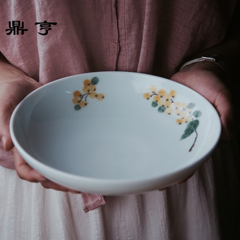 鼎亨手工陶瓷盘子 景德镇手绘釉下彩小清新高脚餐盘 创意果盘中式