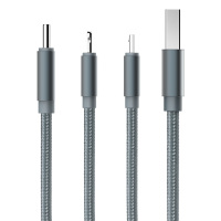 洛克1.2m Type-c/安卓/苹果lightning接口三合一数据连接线iPhoneX/小米/华为一拖三编织充电线