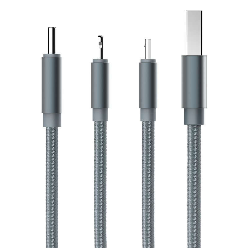 洛克1.2m Type-c/安卓/苹果lightning接口三合一数据连接线iPhoneX/小米/华为一拖三编织充电线