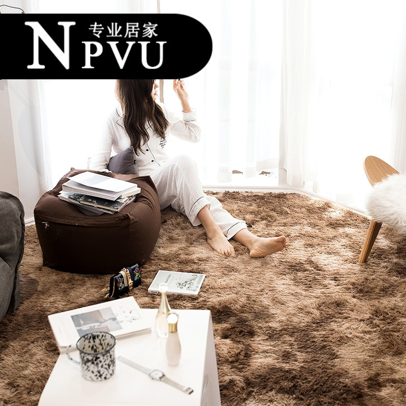 美帮汇NPVU网红长毛绒地毯卧室满铺房间床边毯北欧客厅茶几垫地垫可定制 杂染咖啡色 80*195cm【小床边毯】