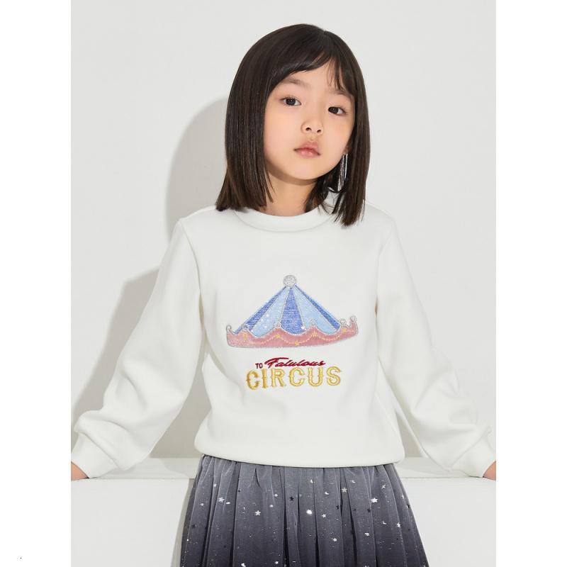 [2件2折价:39]米喜迪mecity童装冬新款女童洋气珠片加厚保暖套头卫衣