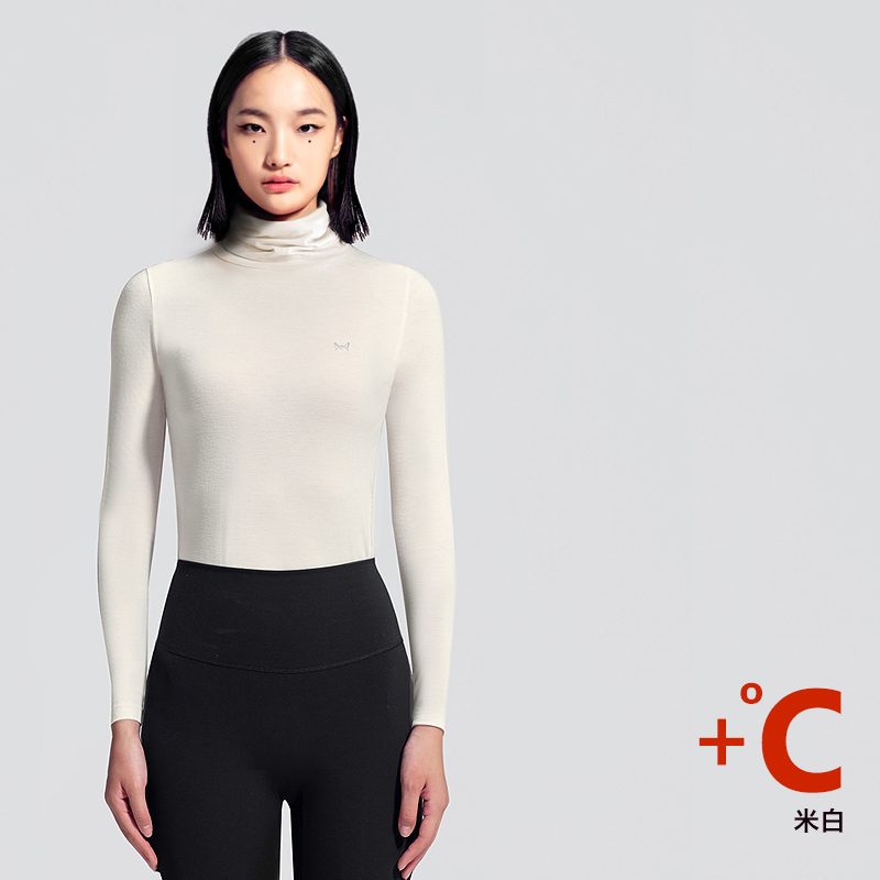 【迪丽热巴同款】猫人热高领保暖内衣男女热八度轻燃发情侣保暖衣内搭贴身秋衣 女XL-适合130-150斤 女-米白