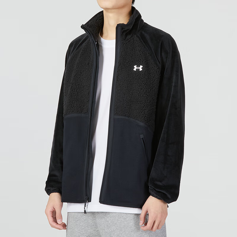 安德玛(Under Armour)男装新款立领拉链柔软丝绒保暖健身立领针织夹克1373872-001 ZP