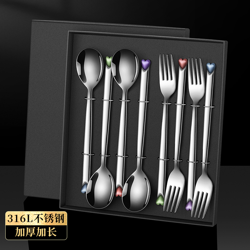 莱柏顿316L不锈钢家庭送礼餐具套装公筷勺家用高档新款4勺4筷4叉礼盒装高清大图