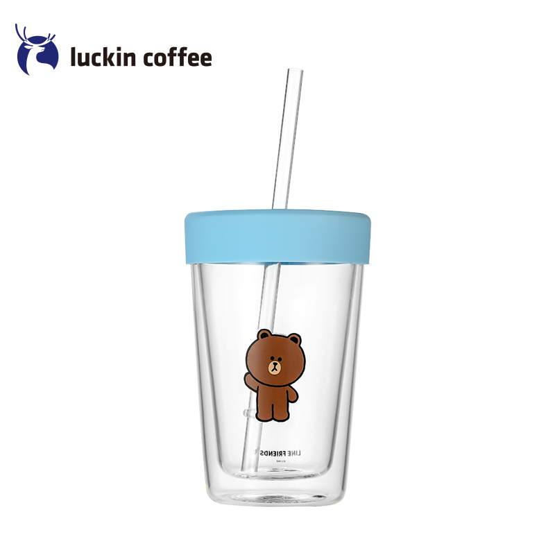 瑞幸咖啡&LINE FRIENDS联名款吸管双层玻璃杯隔热可爱杯子(Cony)