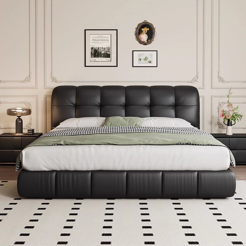 意式真皮床轻奢现代简约主卧室双人床高端大气黑色家用储物泡芙床高清大图