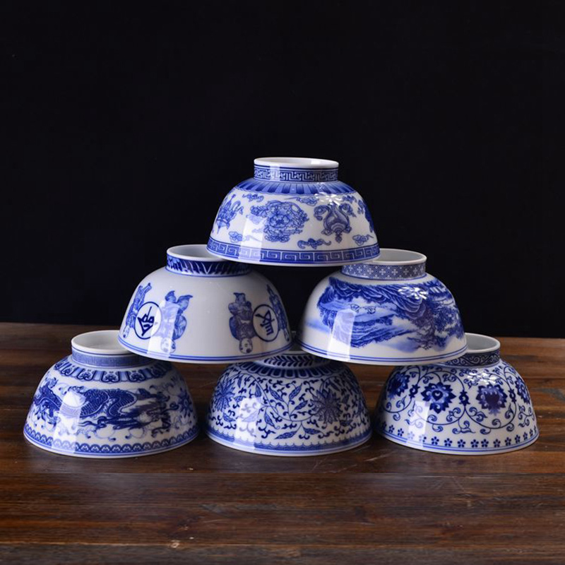 lichen 景德镇陶瓷碗釉下彩米饭碗面碗高脚防烫餐具手工中式仿古5.