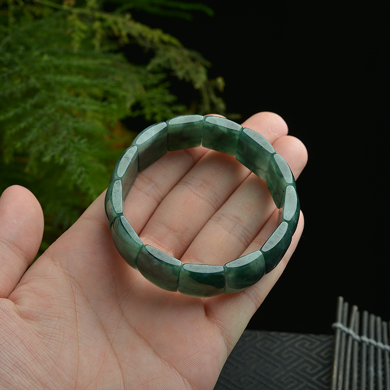 翡翠手环油青手链玉石手串男款手排饰品带证书送女朋友七夕情人节礼物