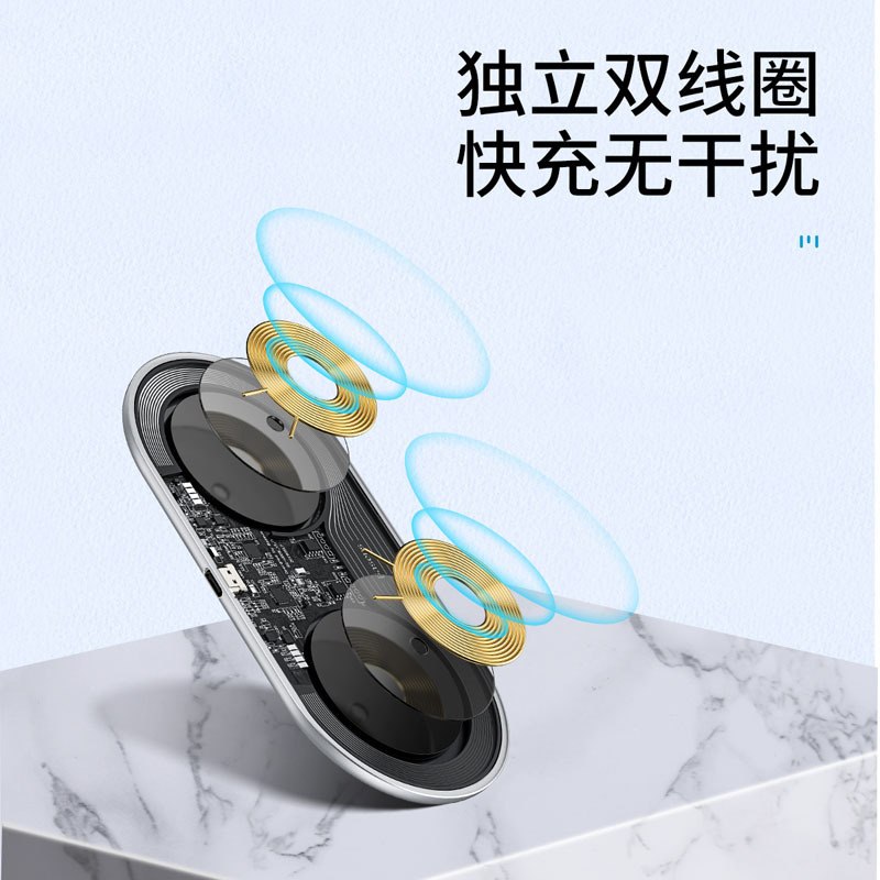 倍思无线充电器苹果15W快充板二合一iPhone万能通用airpods耳机pro版WXJK-C02白色