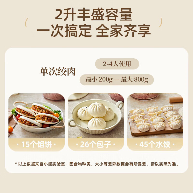 小熊Bear多功能电动绞肉机QSJ-E03C8-S01 300瓦3-5人用按键操控2升大容量高清大图