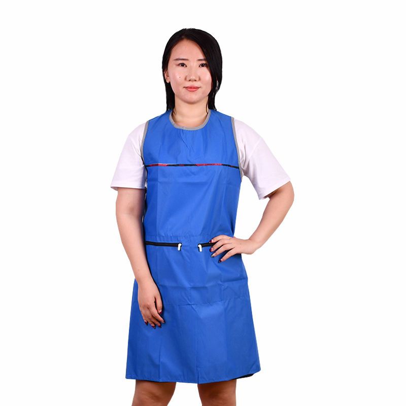 长袖倒褂光面男女罩衣成人理发防污反穿衣围裙防尘工作服套褂|蓝色马甲长95cm