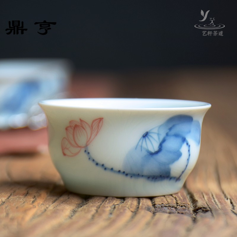 鼎亨手绘粉彩小茶杯陶瓷功夫茶具茶杯茶碗青瓷品茗杯主人杯单杯景