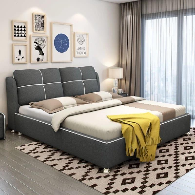 布艺床储物布床现代简约婚床1.5米1.8米双人床可拆洗榻榻米床 床+2个床头柜1500mm*2000mm组装式架子床