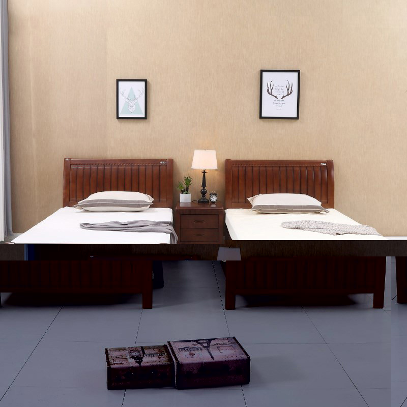 巴洛卡 实木框架床接待床宿舍床1.0米床+10CM棕垫+床头柜XT1416