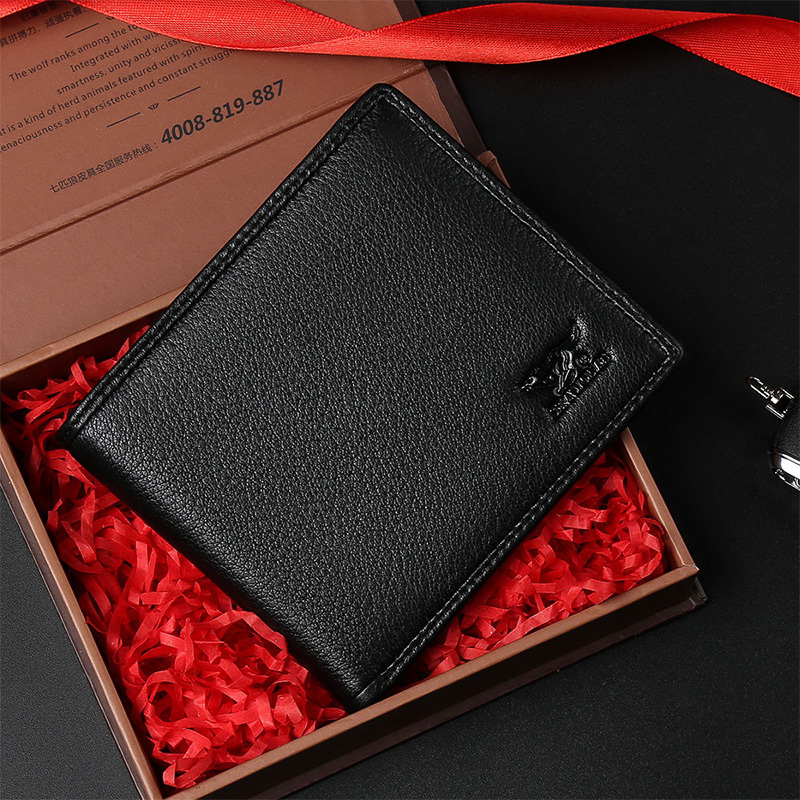 七匹狼钱包男士短款多卡位卡包横款钱夹真皮票夹折叠鹿皮革皮夹 精美礼盒送礼自用送父亲送男友生日礼物