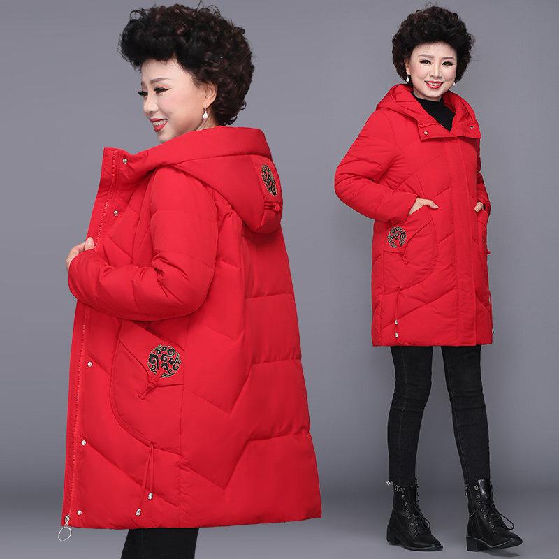 迪鲁奥（DILUAO)喜婆婆妈妈穿的衣服本命年红色衣服中老年女洋气棉服中年妈妈冬装棉衣外套_375 2XL(建议115-125斤收藏加购优先发货) 大红色