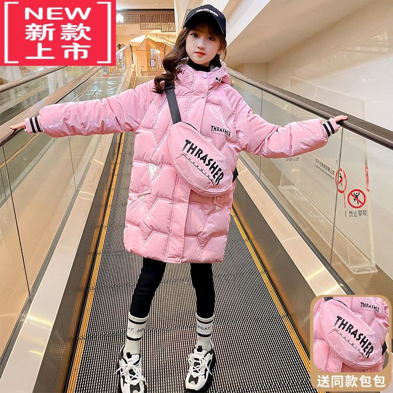 可莉允女童棉服冬装加厚2022新款洋气棉袄中大童冬款儿童羽绒中长款棉衣图片