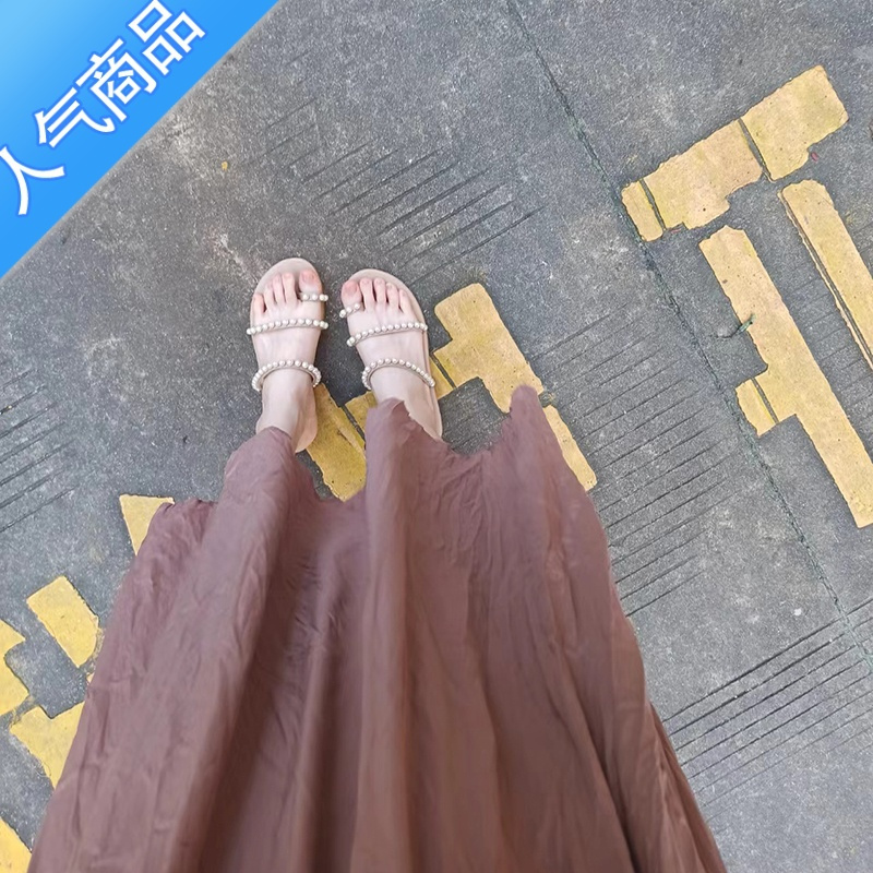 SUNTEK2023年夏季新款仙女风凉鞋女平底珍珠露趾温柔海边沙滩鞋罗马鞋