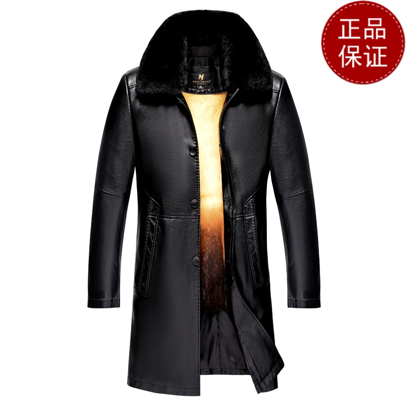 顺丰免费试穿 送礼高端皮草大衣可拆卸内胆真皮皮衣男山羊皮爸爸装尼克服金水貂内胆皮草加厚冬外套新年轻奢貂皮男装外套送长辈 9165黑色【獭兔毛领】过膝款 185-2XL【155-170斤】
