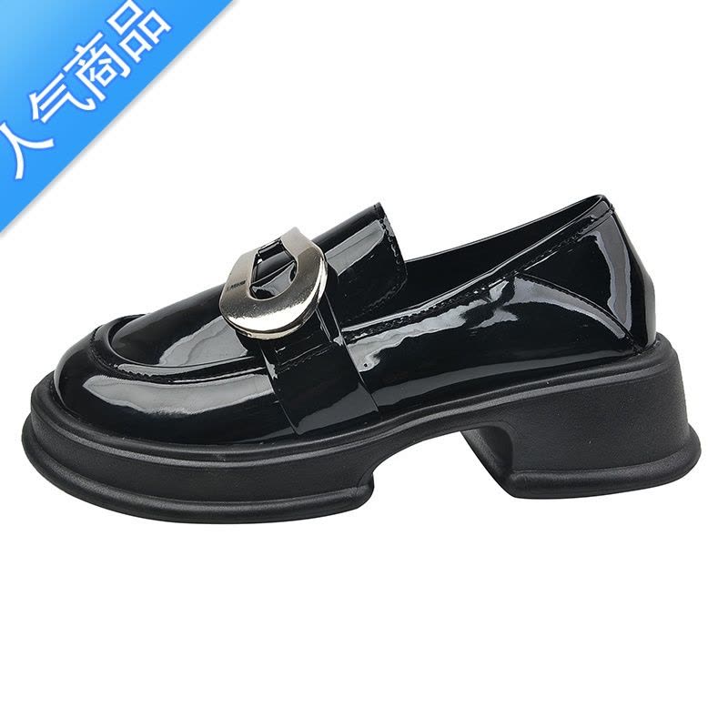 SUNTEK英伦风小皮鞋女2023新款春小个子松糕厚底百搭设计感乐福鞋女单鞋图片