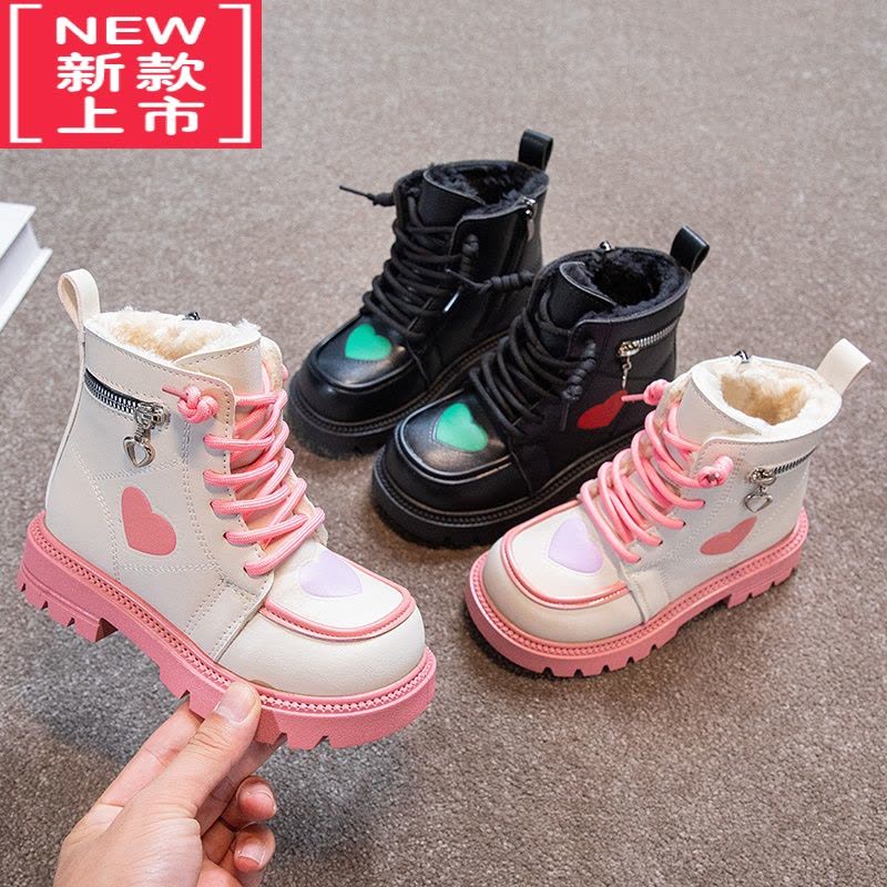 可莉允女童皮靴2022冬季新款儿童靴子加绒大棉小女孩保暖大童马丁靴图片