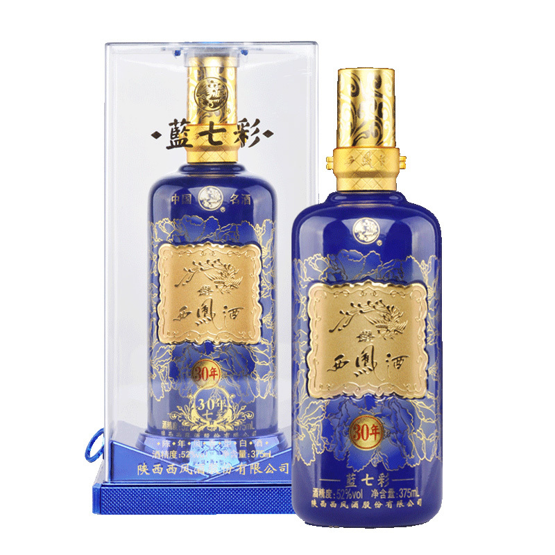 酒厂自营西凤酒七彩系列52度蓝七彩30年单瓶375ml白酒