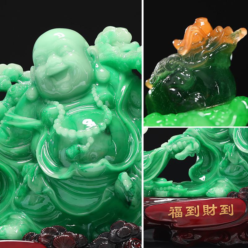 美帮汇玉白菜弥勒佛摆件财到福到树脂大肚笑佛像摆设工艺装饰品客厅高清大图
