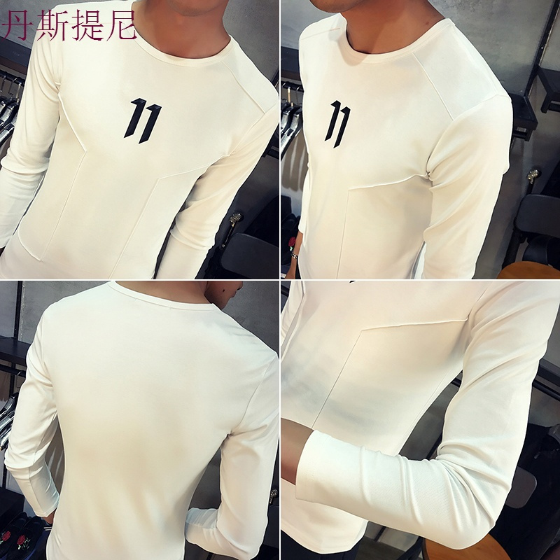 秋季男士长袖T恤韩版圆领打底衫字母印花潮学生衣服男装秋装上衣