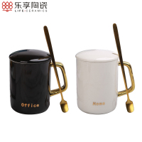 乐享 情侣对杯水杯子 陶瓷茶杯马克杯咖啡杯带盖勺