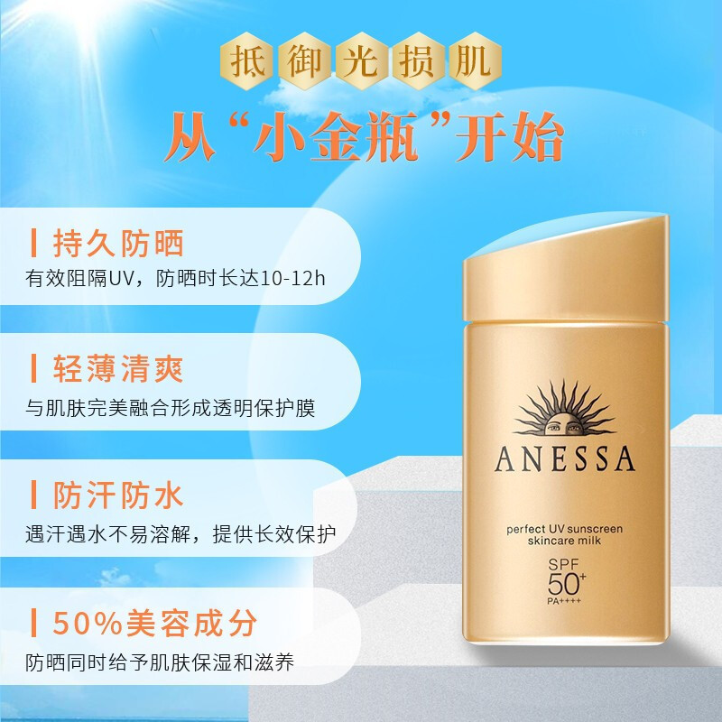 [送礼优选]SHISEIDO 资生堂安耐晒金瓶防晒霜60ml 防水防汗,高倍防晒