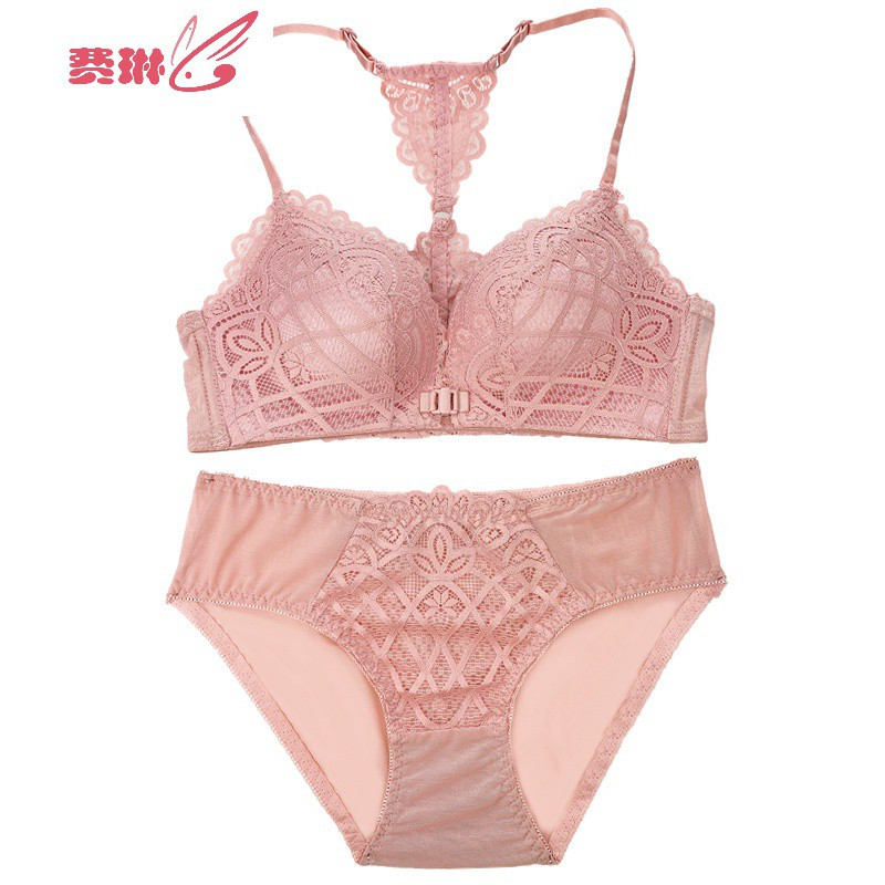 无钢圈内衣女小胸聚拢收副乳防下垂蕾丝美背胸罩性感白色文胸套装费琳