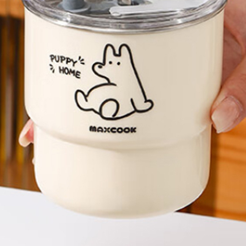 MAXCOOK美厨咖啡杯400ml奶油白304不锈钢慵懒狗狗MCB0265高清大图