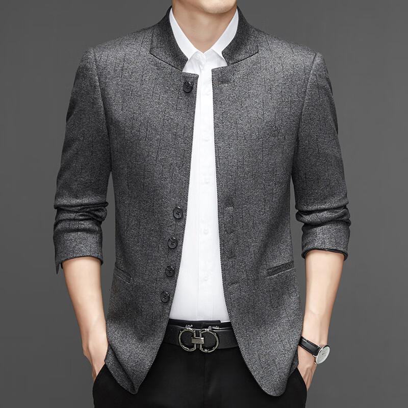 伯莎丹顿品牌男士西装男春秋季新款修身商务爸爸装男立领休闲西服外套